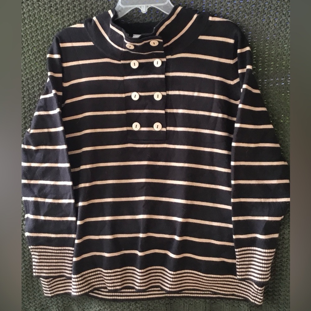 The Tog Shop Women’s Dark Brown/Tan Stripe Sweater, 6-Button Detail; Siz…